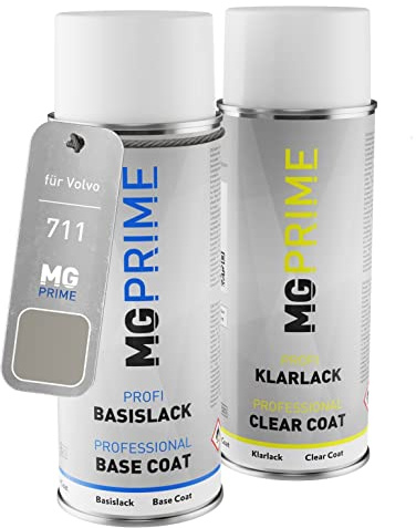 MG PRIME Billack Spray can set för Volvo 711 Bright Silver Metallic Base coat klarlack spray can 400ml