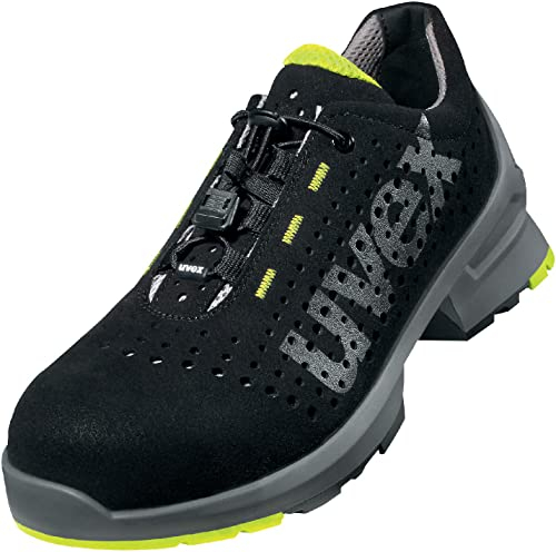 Uvex 1 gelochter Halbschuh, Sicherheitsschuhe S1 SRC, Arbeitsschuhe für Damen & Herren, Schwarz/Lime - Gr. 42