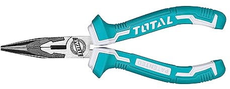 TOTAL - Pinza a bocca piatta | 160 mm | Ideale per elettricisti | Presa salda di piccole parti | Per lavori di precisione | Realizzato in cromo vanadio | Manico bimateriale