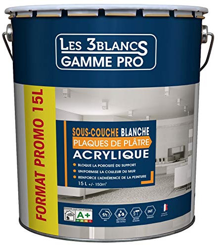 RECA PEINTURES Les 3 Blancs sous Couche Plaques de Plâtre 15L