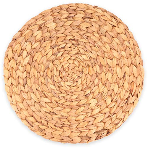 Decorasian - Set di tovagliette in zostera, giacinto d'acqua, lavabili, 35 cm, rotonde, naturale, 4 pezzi