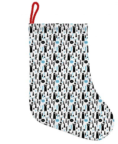 ABAKUHAUS Bär Hängende Nikolausstiefel Weihnachtssocken, Moderne Waldtiere Joy, Weihnachtsstrumpf zum Aufhängen, 25x35cm, Blassblau Schwarz Weiß