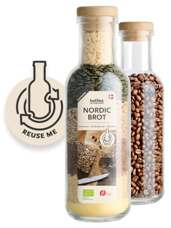 bottlez - BIO - Dänische Gourmet Backmischung im Glas Design Bottle - 1 Liter - Dänische Rezepte für echte Genießer (Rote Focaccia)