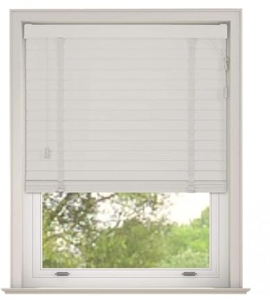 Luxury Faux Wood Venetian Blinds with Tapes, 65x130cm – White 50mm Slats | Luxury faux wood Venetian blind with tapes. White 50mm slats. Size 65x130cm. Moisture resistant and easy to clean.