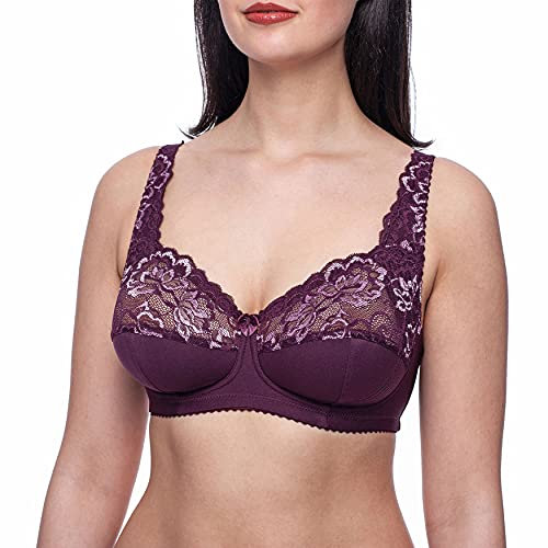 frugue Women's Comfort Non Wired Support Wireless Minimiser Bra Purple UK 42 G