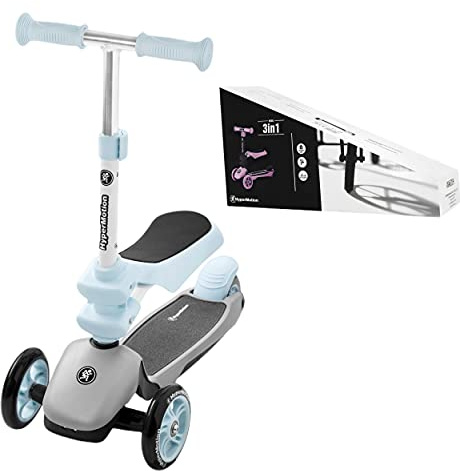 HyperMotion Draisienne Trottinette Enfant 3 en 1 (Charge Max 50 Kg) | Tricycle Bébé Évolutif de + 1 an | Repose-Pieds, Siège Charge Max 20KG, Plateforme Antidérapante Guidon Réglable - Bleue