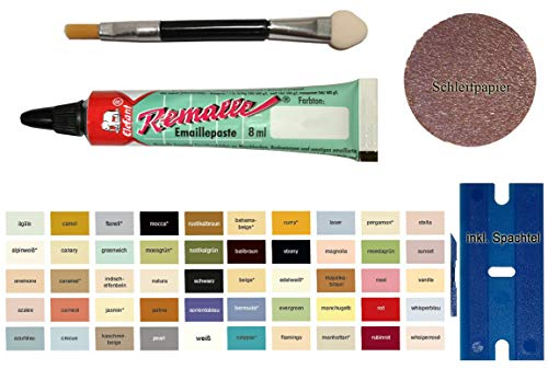 My-B-Style Rose Emaille Paste/Lack zur Reparatur von Bad, Fliesen, Keramik, Autolack, Holz, Laminat uvm. im praktischen Set mit 8 ml Elefant Emaille, Kunststoffspachtel & Pinsel