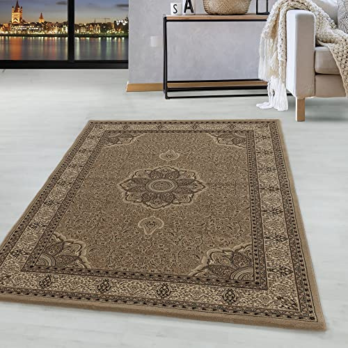 HomebyHome Orientteppich Beige 300x400 cm XXL Kurzflor Teppich im klassischen Vintage Stil für großes Wohnzimmer, Loft, offener Essbereich Pflegeleicht, dekorativ, hochwertiger Blickfang