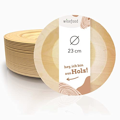 wisefood Piatti usa e getta in legno di betulla – 160 piatti in legno di betulla – Piatti in legno di betulla – Pratico set di stoviglie in legno per compleanni, feste o come takeaway