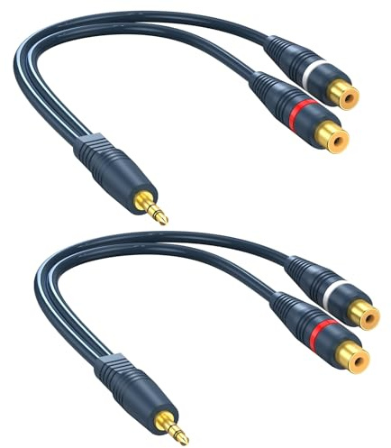 DteeDck 3.5mm to RCA 1 Male to 2 Female RCA to 3.5 mm (1/8 inch) Aux Headphone Jack Y Adapter Splitter Stereo Cable 0.2m/0.65ft for iPhone iPad iPod MP3 Mixer Speaker TV DVD Player