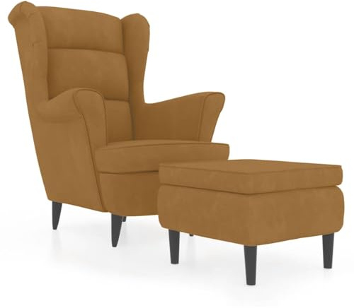 vidaXL Ohrensessel mit Hocker Braun Samt