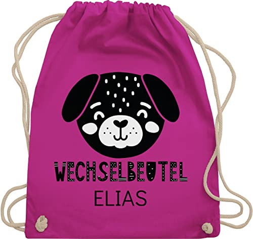 Turnbeutel Rucksack - Kita Beutel Wechselsachen Mädchen - Wechselbeutel mit Hund - Unisize - Fuchsia - personalisierter wechselkleidung kindergartenbeutel personalisierte wechsel stoffbeutel