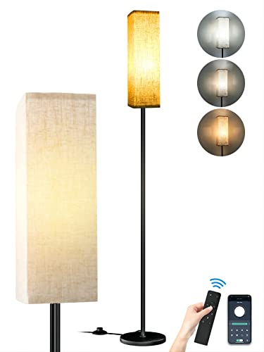 CRLL Lampada da Terra per Camera da Letto, Soggiorno, Ufficio, Lampade da Terra Moderne con Telecomando e Controllo a Pedale, 2700k-6500k Lampada con Paralume in Lino, Lampada da Terra Salotto