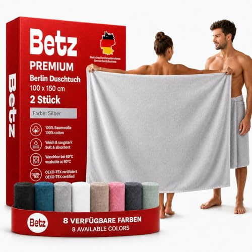Betz 2 stycken maxi duschhanddukar XXL badhandduk storlek 100 x 150 cm BERLIN färg silvergrå - BERLIN