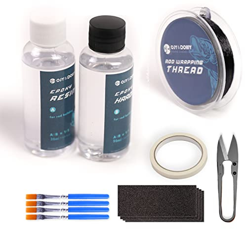 OJY & DOIIIY Angelrute Reparatur-Set, Rutenbau-Kit und Zubehör einschließlich Epoxidkleber für Angelrute, Wickelfaden und Schneidemaschine, Klebeband