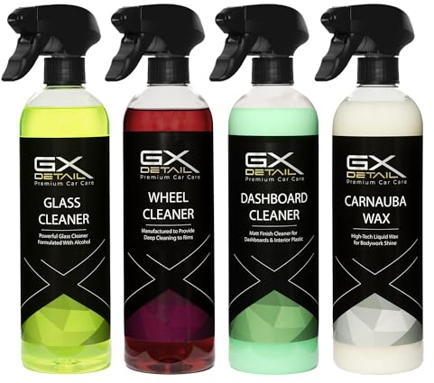 GxDetail – Kit Limpieza Coche – Limpia Llantas Coche, Limpia Salpicaderos, Limpiaparabrisas, Limpieza en Seco para Carrocería. Pack Limpieza Coche Profesional
