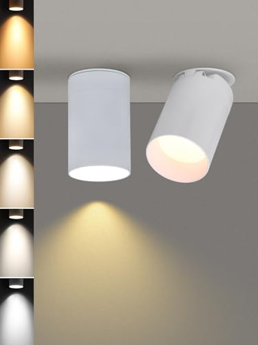 TORCHSTAR Cylinder LED Ceiling Light Fixtures with Junction Box, 2 Inch Recessed Spotlight 5CCT, CRI90 Minimalist Aluminum Directional Downlight, ETL & ES, White, Pack of 2