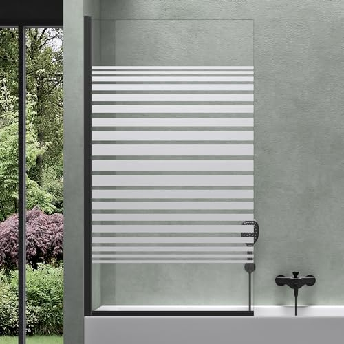 Mai & Mai Parete Vasca da Bagno Doccia 80x140cm, Parete Sopravasca Doccia Apertura 180° Vetro Parzialmente Smerigliato 6mm con Nano Rivestimenti Nero Cortona201MS