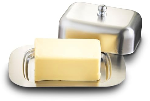 Tissting Butter Dish with Lid, 7.3in X 4.8in X 2.8in Stainless Steel Butter Serving Container Reusable Butter Stick Keeper for Countertop Fridge