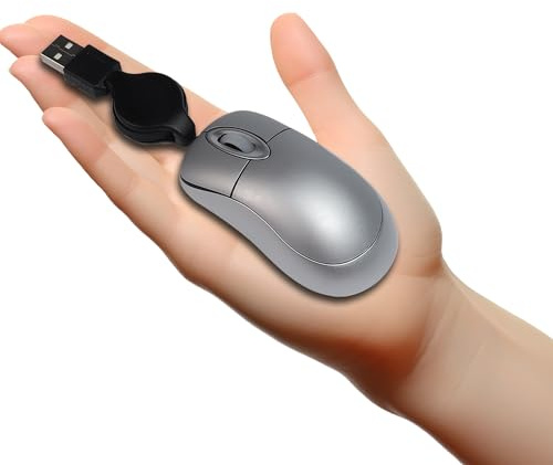 Mini Souris Filaire avec Rétractable Câble USB 70cm,Souris d'ordinateur 1600D-PI,Ambidextre Petite Mouse avec Fil de Voyage Portable pour PC, Gaming, Ordinateur de Bureau,Laptop,Petites mains (Argent