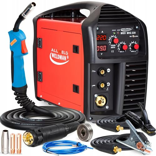 Weldman MIDI MIG 220 - 220A Maquina de soldar inverter, función Flux y MMA - Soldador de hilo eficiente que ofrece un factor de marcha del 100% en modo MIG a 170A