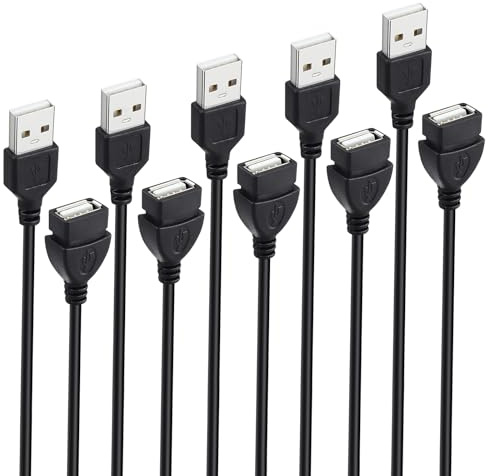 Smays 5-Pack USB Extension Cord Bulk, Male to Female, 5 ft USB-A 2.0 Extender Cable