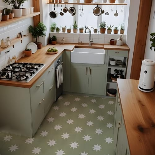 Alwayspon Adesivi per piastrelle, 25 pezzi x 20 cm, colore verde salvia, autoadesivi, per bagno, cucina, paraspruzzi, in vinile, per pavimenti e pareti