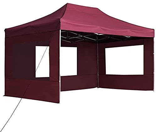 Homgoday Professioneller Faltpavillon und Wände, Aluminium, Rot, 4,5 x 3 m
