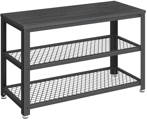 VASAGLE Schuhbank mit 3 Ablagen, 30 x 73 x 45 cm | Aufbewahrung für Schuhe, Metallgestell, Industrie-Design, Anthrazitgrau, DAXTON Kollektion LBS073B06