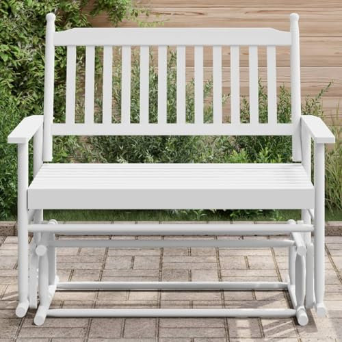 Homgoday Hollywoodschaukel, weiß, 118 x 70 x 104,5 cm, Pappel-Massivholz, Bank für Balkon, Terrasse, Garten