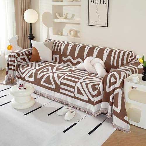 Royhom Sofa Überzug Boho, Sofabezug L Form, Couch Überzug Ecksofa, Sofaüberwurf 4 Sitzer, Couch Überwurf mit Deko Quasten, Braun Sofa Überwurf(Boho Kaffee, 230x380cm)