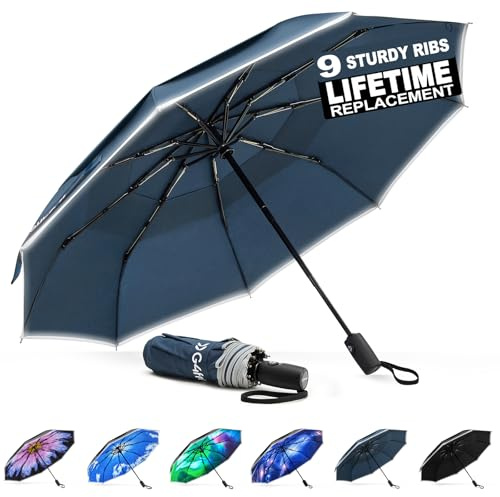 G4Free 42 inch Winddichter Kompakt-Reiseschirm für Regen & Sonne, Doppeldach-Regenschirm mit Reflektorstreifen, Automatischer Taschenschirm mit Schutzhülle für Damen und Herren