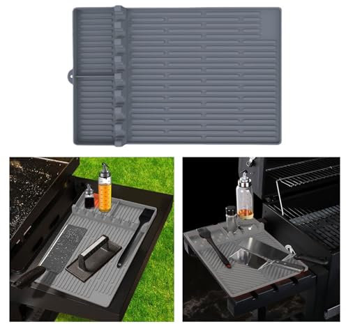 Silicone Griddle Tools Mat for Blackstone, 3-in-1 Large Spatula Mat with Drip Pad, Grill Side Shelf Mat for Outdoor Grill, Food Grade Grill BBQ Utensils Holder, Blackstone Griddle Accessories (Gray)