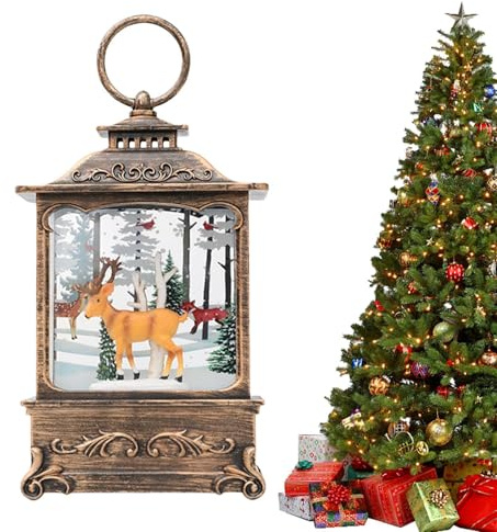 Weihnachts-Schneekugel-Laterne – Laterne mit Schneekugel für Kamin | Festliche Weihnachtsszene, beleuchtet die Schneekugel mit Wirbeln, Weihnachtsdekoration, beleuchtet die Schneekugel LED für die