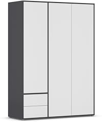 Rauch Möbel NABILA, Kleiderschrank, Farbe Weiß/Grau metallic, Breite 140 cm | Schrank, Mehrzweckschrank, 3-türig, 2 Schubladen, Push-to-open, Zubehör Basic, für Schlafzimmer, Kinderzimmer, Garderobe