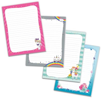 Schreibblock Blöcke Kindermotiv Tiere Notizblöcke mit Linien für Mädchen Briefblock Notizblock liniert 4er Set (4 Blöcke: Katze, Einhorn-Katze, Lama, Meerjungfrau mit je 25 Blätter in A5)