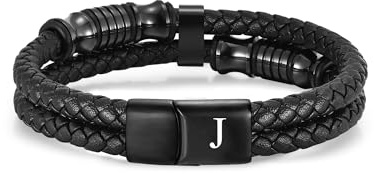 TOLOWOBK Geschenk für Männer Lederarmband Herren mit Buchstaben Geflochten Gravur A-Z Buchstabe Armband Herren Leder Armbänder mit Magnetverschluss Valentinstagsgeschenk Geburtstag Geschenk