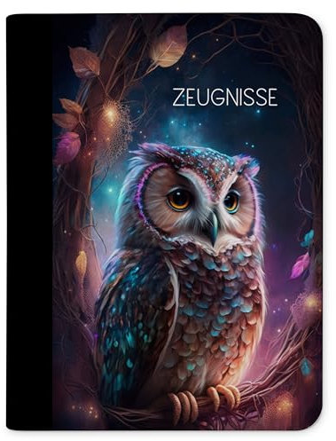 CreaDesign, Kinder Zeugnismappe Mädchen Eule Dream mit 10 Klarsichthüllen, A4, 26.7 x 32.7 x 1 cm, Rücken schwarz