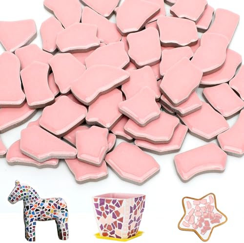 Tutamaz Unregelmäßige Mosaikfliesen Set, Mosaiksteine zum Basteln DIY-Mosaik-Projekte Kleine Mosaikfliesen für Badezimmer Küche Heimdekoration DIY Vasen Tassen Garten Dekoration, Rosa