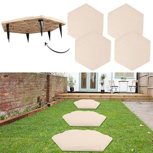 MARCHROSE Große Trittsteine für den Außenbereich, Garten, Gehweg, robuste Kunststoff-Pflastersteine für Terrasse, Weg und Landschaftsbau, wetterfeste Trittsteine mit Erdspießen für einfache