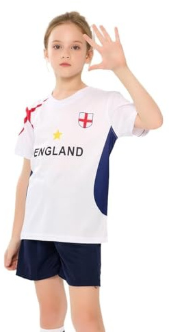 Bolognifi Maglia da Calcio for Bambini Coppa Europa/America T-Shirt Ragazzi Ragazze Sport Calcio Mezze Maniche Pantaloncini Set(England,4-5A)