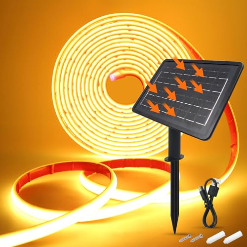 Wisada 24V Solar COB Neon Band, 8 Modi Lichtband Außen IP68 Lichterkette Selbstklebend, 320LEDs/m Superheller COB LED Stripe Cuttable LED Streifen für Terrasse, Innenhof (Warmweiß，6m)