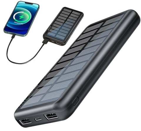 Batterie Externe - 10000mAh Chargeur Solaire pour Téléphone - Batterie Externe Compacte pour Festival Université Randonnée Avion Camping Plage Voiture Voyage