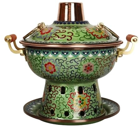 Cloisonne Copper Chafing Dish Small Enamel Hot Pot Hotpot Commercial Pure Copper Hot Hotpot Cookware(Light Green)