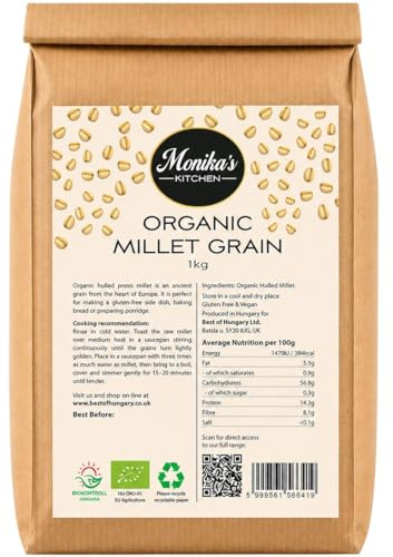 Organic Millet Grain 1kg - Hulled European Millet Seeds - GMO & Gluten Free