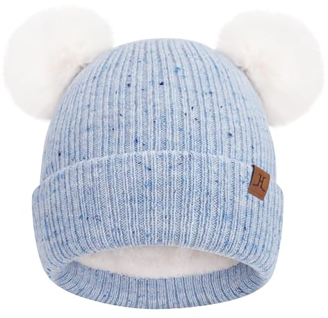Bequemer Laden Gorro de Invierno Bebés Niños - Doble Pompones, Forro Fleece Caliente Gorros para 0-12 Meses, 1-4 Años Niñas Niños Regalo