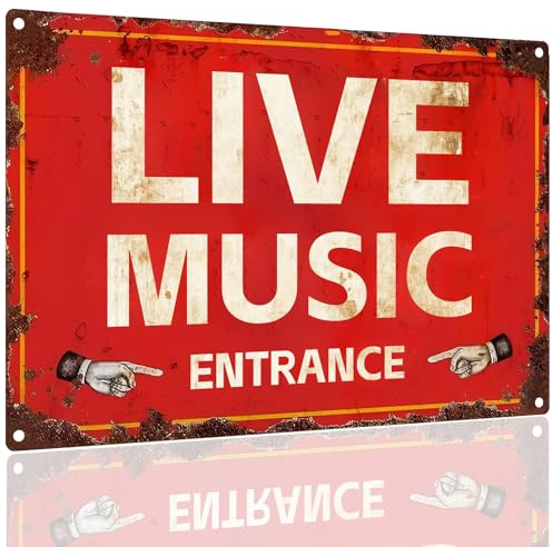 Funny Metal Sign - LIVE MUSIC ENTRANCE - Retro Vintage Style Cafe Bar Club Decor Gift for Music Lovers 8x12 Inch (2538)