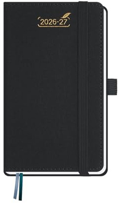 BEZEND Agenda 2026 2027 Settimanale Tascabile A6 15,5 x 9 cm, 18 Mesi Diario Scuola Piccola con Doppio Orario da Lug.26 a Dic.27, Copertina Rigida in Pelle PU - Nero