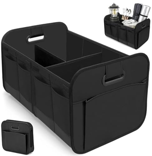 Car Sstorage Box Foldable Car Boot Organiser, Oxford Polyester Waterproof Trunk Organizer with Multi-Compartment, Non-Slip Velcro Base for Cars SUV Trucks, Motorhomes & Boats, Dorm Bedroom Wardrobe