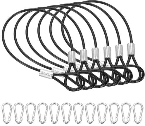PATIKIL 6 Piezas 8 Pulgadas Candado De Seguridad Con Cable Negro | Cables De Seguridad De Acero Inoxidable 304, Con Doble Lazo Antirrobo, Con 12 Hebillas, Para Bicicletas Equipaje
